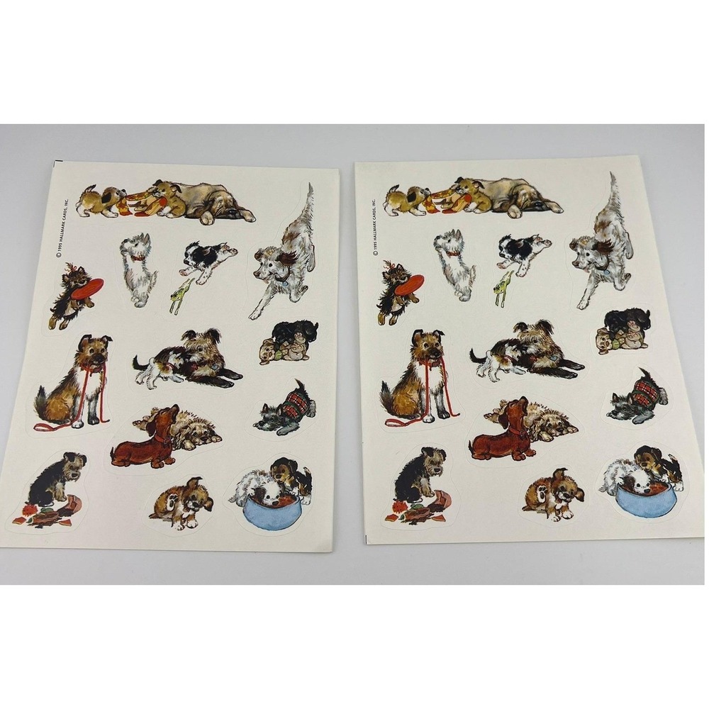 Vintage 1995 Hallmark Puppy Dog Stickers 2 Sheets Scrapbook Stationery Craft